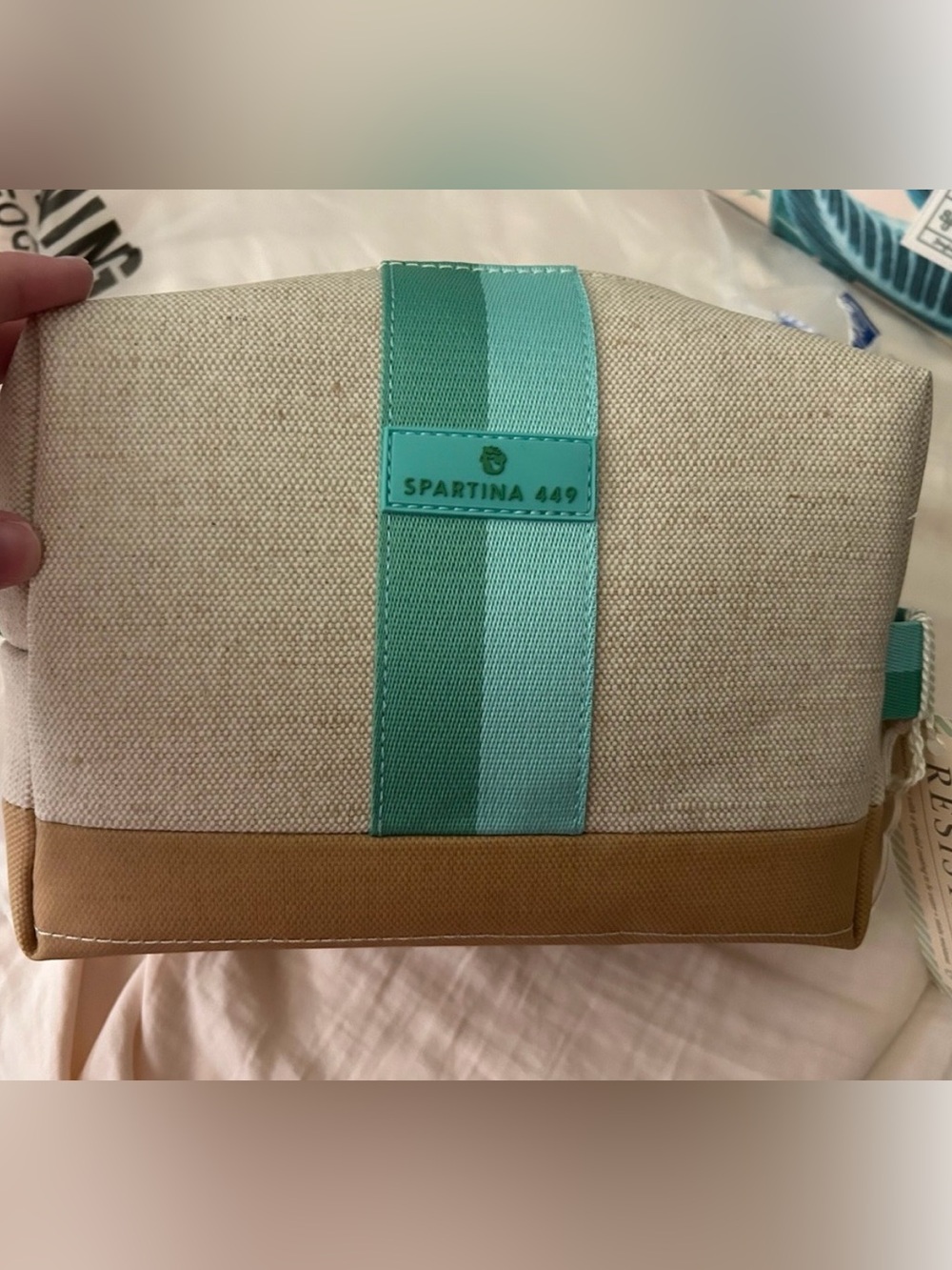 Spartina 449 Natural Canvas Pouch with Teal Trim